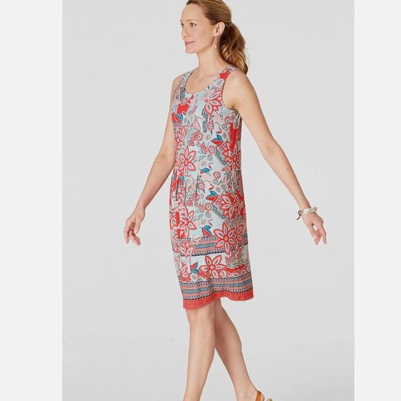 $99 J. Jill FLORAL PRINT RAYON SPANDEX SLEEVELESS DRESS Womens Size Large L - Picture 3 of 8